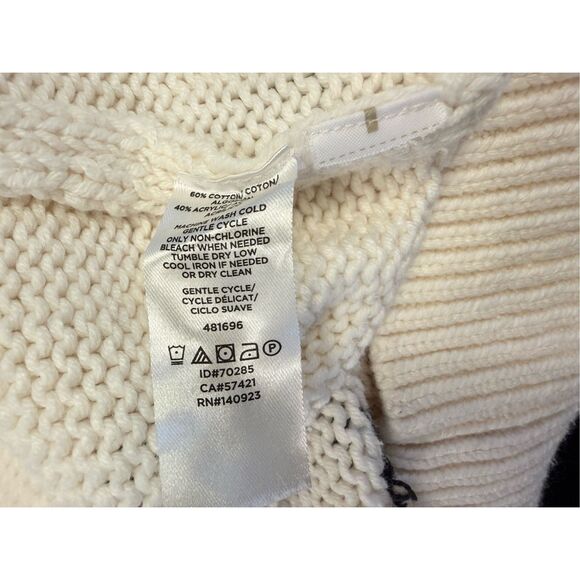 Ann Taylor LOFT Bobble Knit Polka Dot Sweater Boat Neck Cream & Black Large - Picture 10 of 11